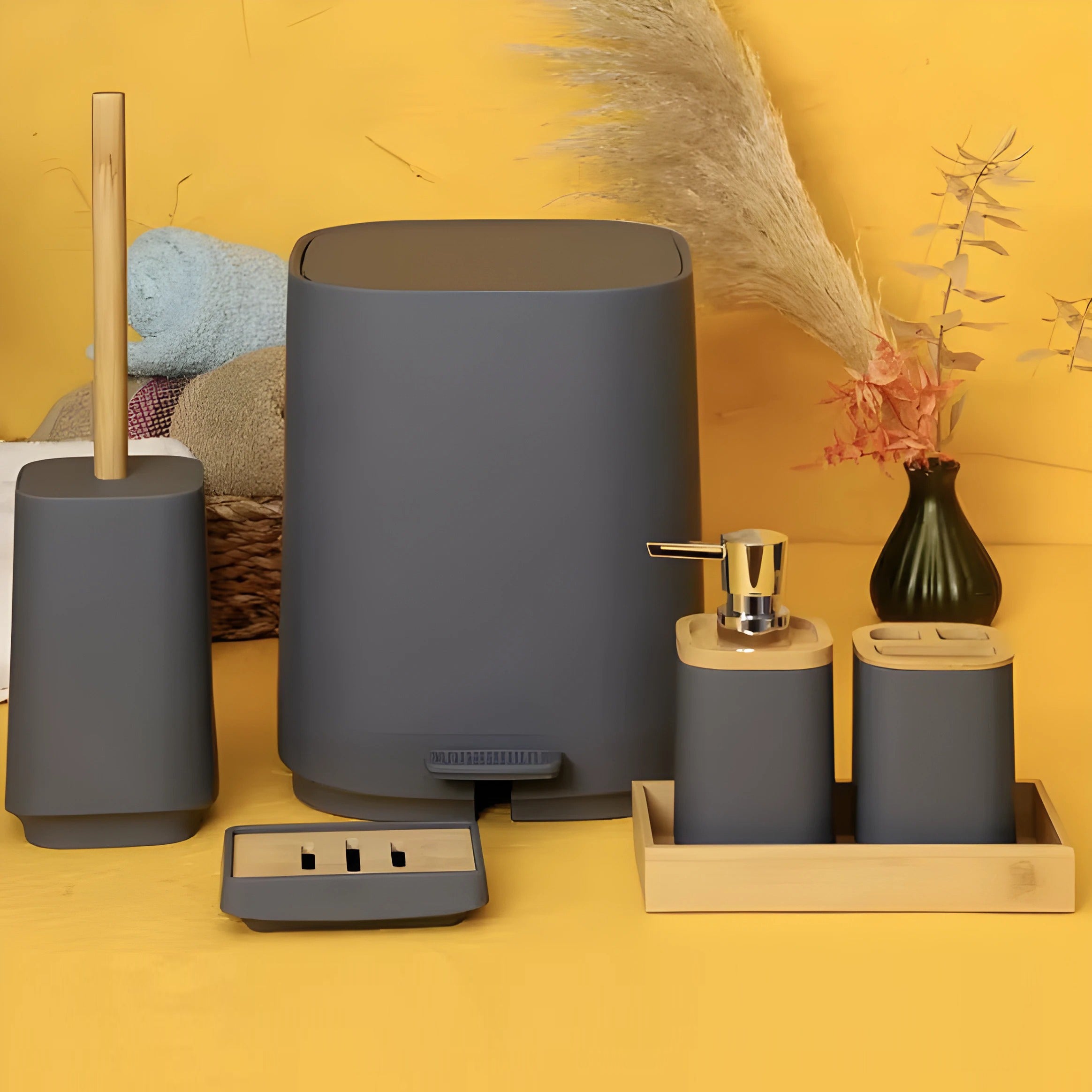 Charcoal & Bamboo Bathroom Set