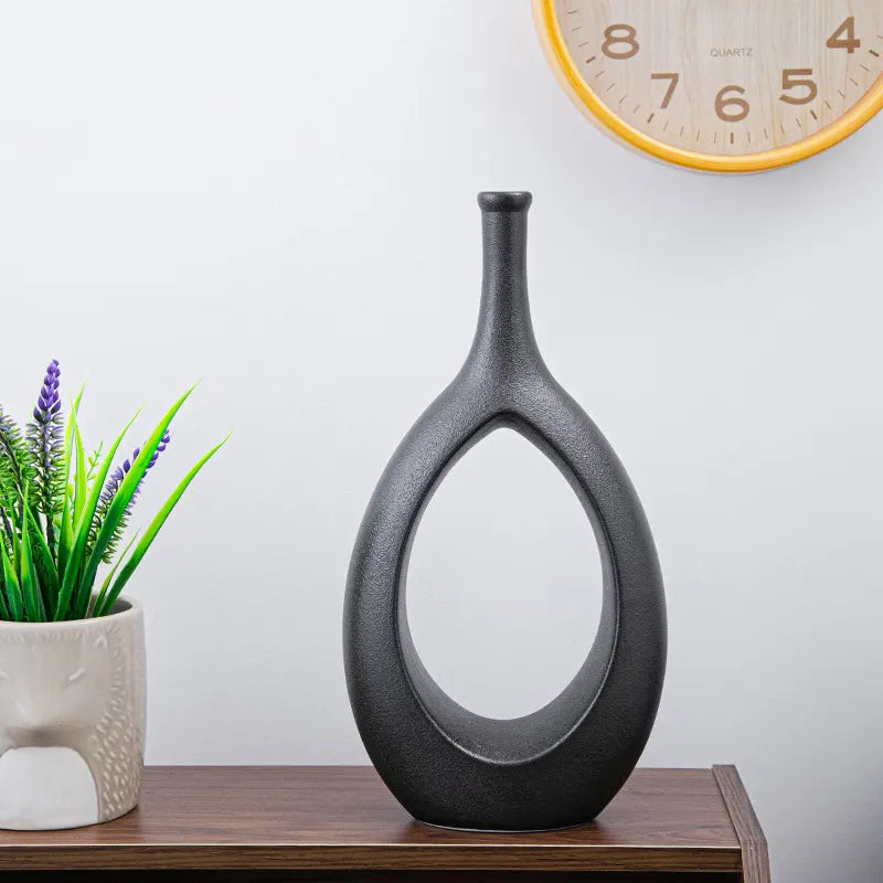 Black Oval Openwork Vase