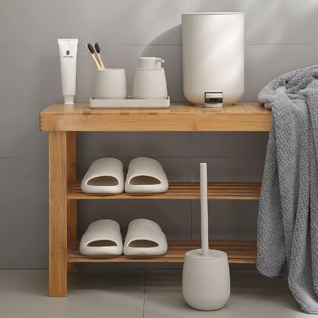 Beige & Bamboo Bathroom Set